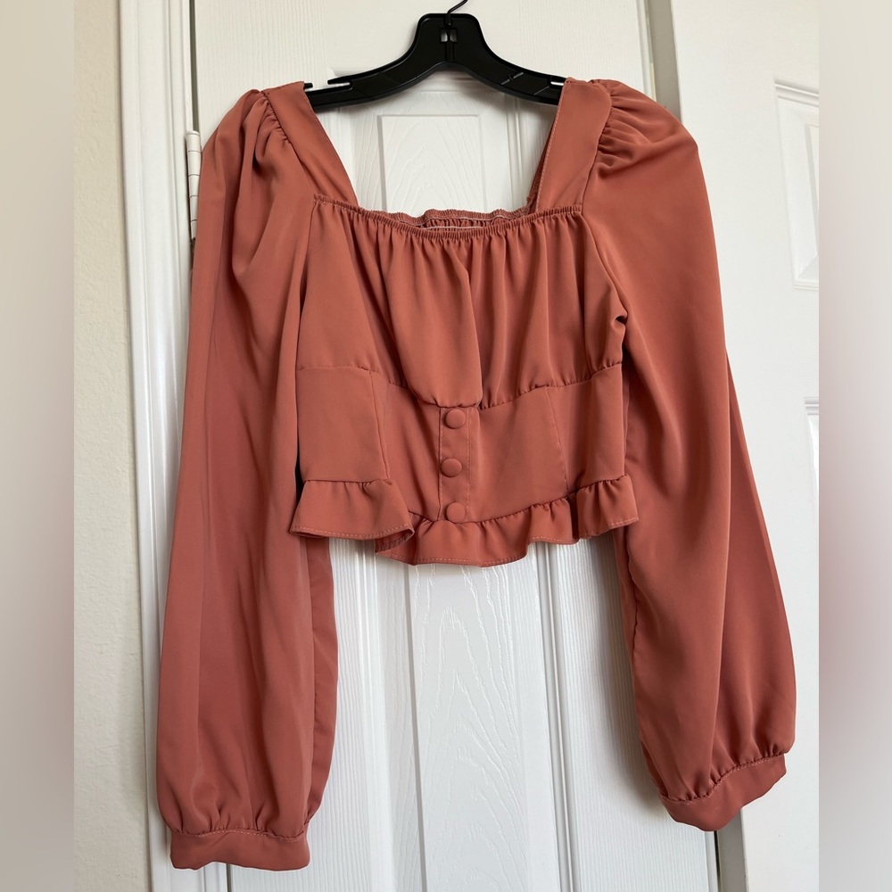 Women's coral Blouse with Button Detail